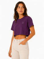 Duck crop top worn cropped silhouette paired with high waisted jeans