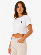 Snake Crop Top front view embroidered snake on 150GSM lightweight cotton crop tee
